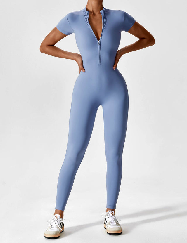 Sparkiah Short Sleeve Zipper Jumpsuit