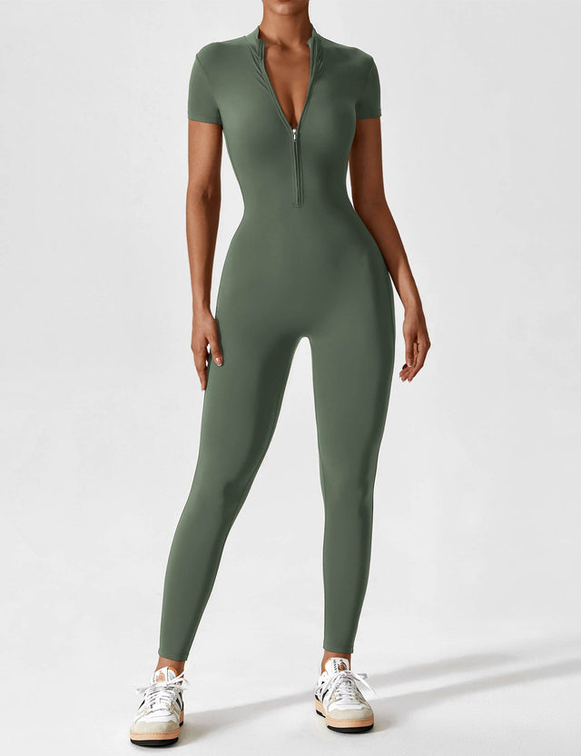 Sparkiah Short Sleeve Zipper Jumpsuit